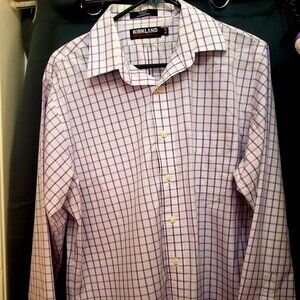 Men's Slim Fit Kirkland Signature Purple & White Dress Shirt